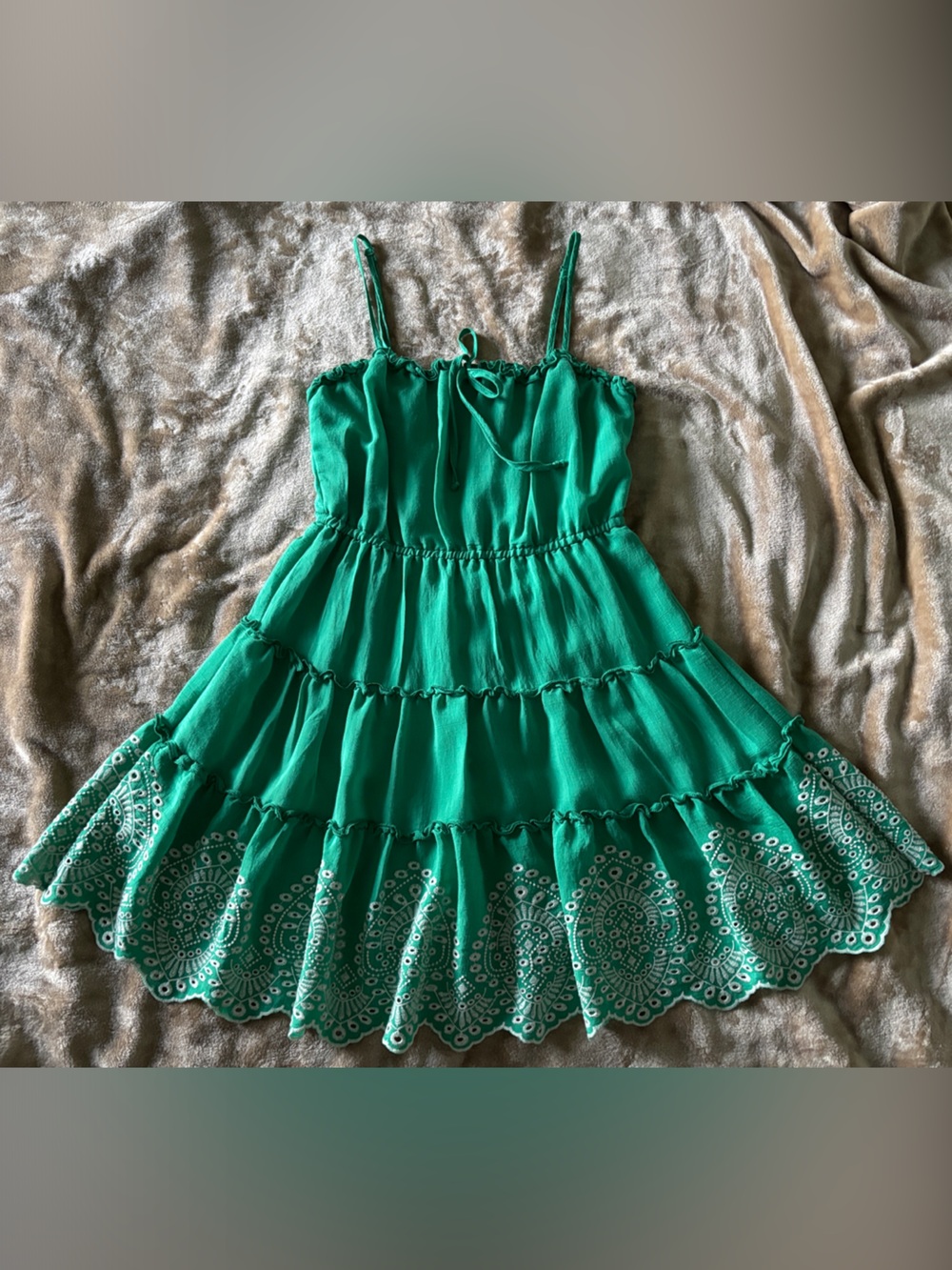 Lily Rose Emerald Green Tiered Eyelet Mini Dress